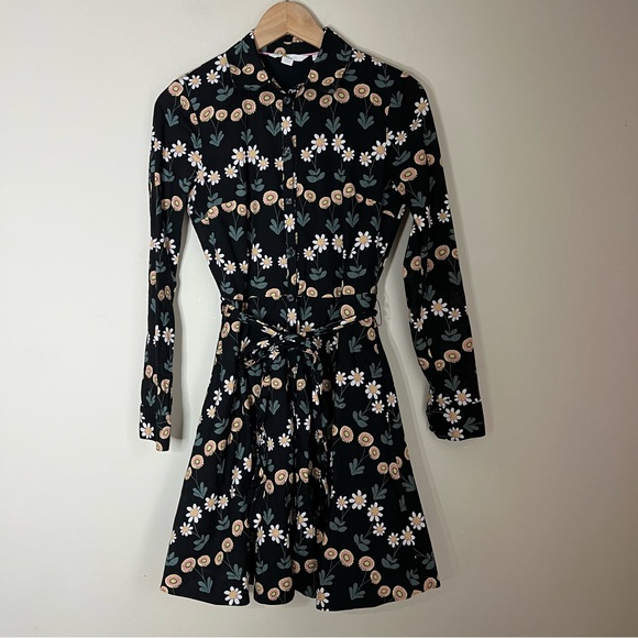 BODEN KITTY SHIRT DRESS BLACK FLORAL SIZE 2 - Picture 2 of 12